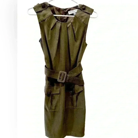 Trina Turk Olive Military Belted Dress, Size 0, Pre-Owned - Picture 1 of 11